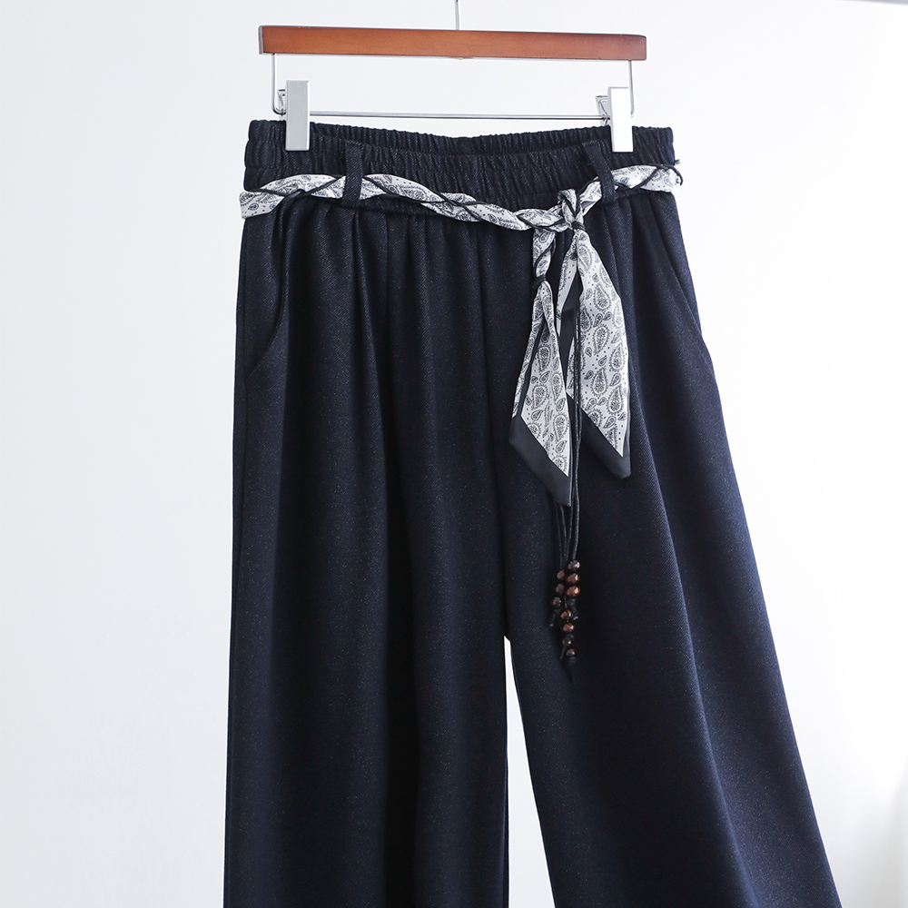 유니티 에스닉 스카프 벨트 우드비즈 데님워싱 밴딩 와이드 팬츠 - 상세 이미지 2