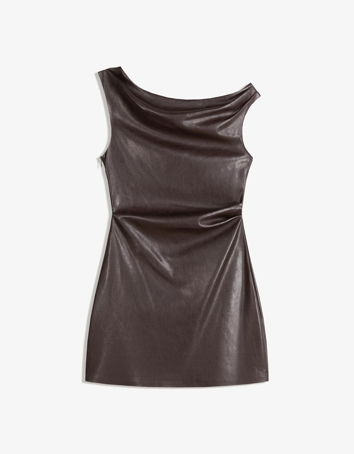 버쉬카 레더 이펙트 비대칭 미니 원피스 5861/741 BROWN - 상세 이미지 3