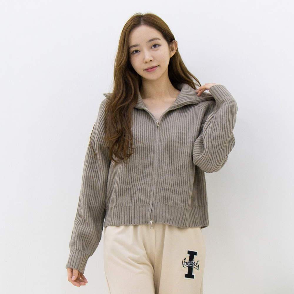 투웨이 카라 나그랑 골지 루즈핏 여성 집업니트 가을겨울 제품 이미지