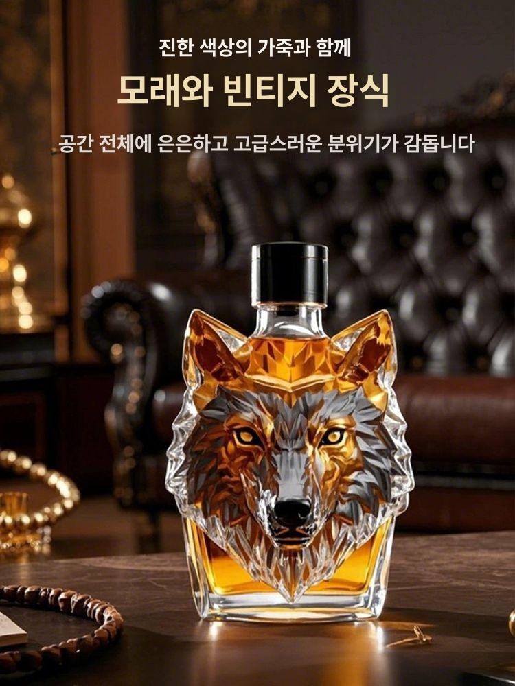 늑대 머리 담금주 동물 디자인 칵테일바고급 공병 약주 술병 칵테일바 거실 위스키 술장 300ml 늑대 머리 - 상세 이미지 3