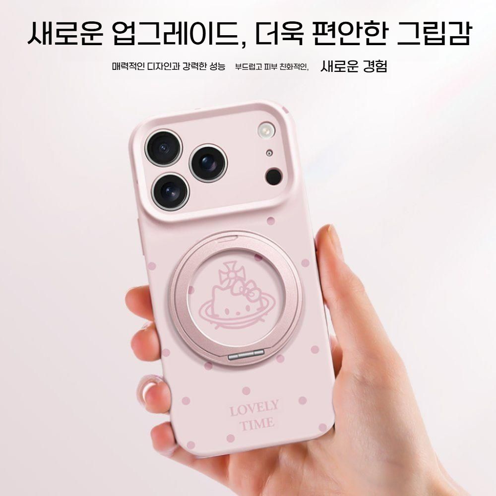 아이폰17프로케이스 메탈 그립 링 거치대 키티 로프 스트랩 핑크 커버 - 상세 이미지 5