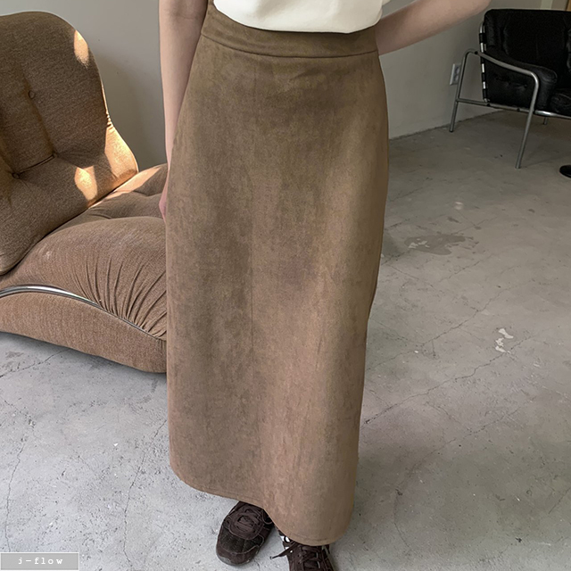 론치 스웨이드 뒷밴딩 H라인 맥시 롱 스커트 2col 가을 봄 뒷트임 스판 제이플로우 이미지 7