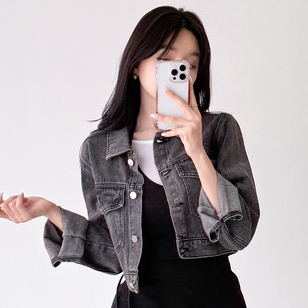하빈겔 데님자켓 긴팔 흑청 데일리룩 AF0982 - 상세 이미지 4