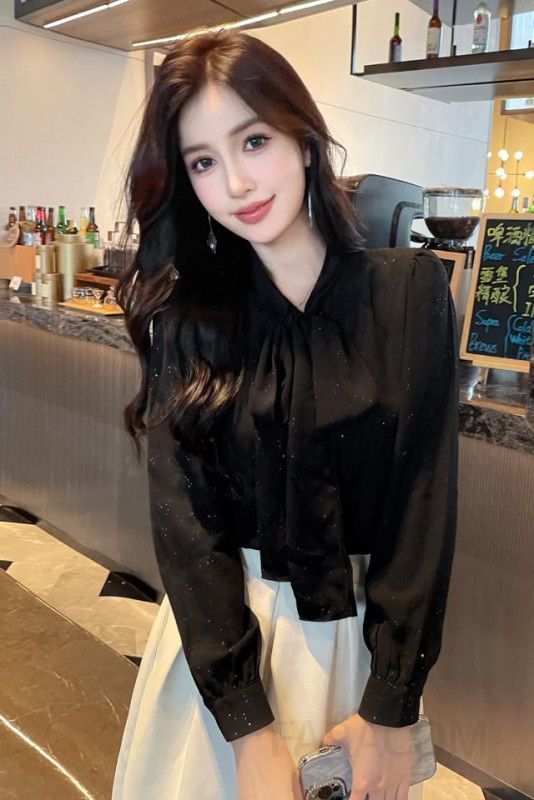 여성 가을 긴팔 쉬폰 셔츠 리본타이 블라우스 고급스러운 디자인 전문가용 데일리 스타일 하객룩 코디 추천 이미지 8