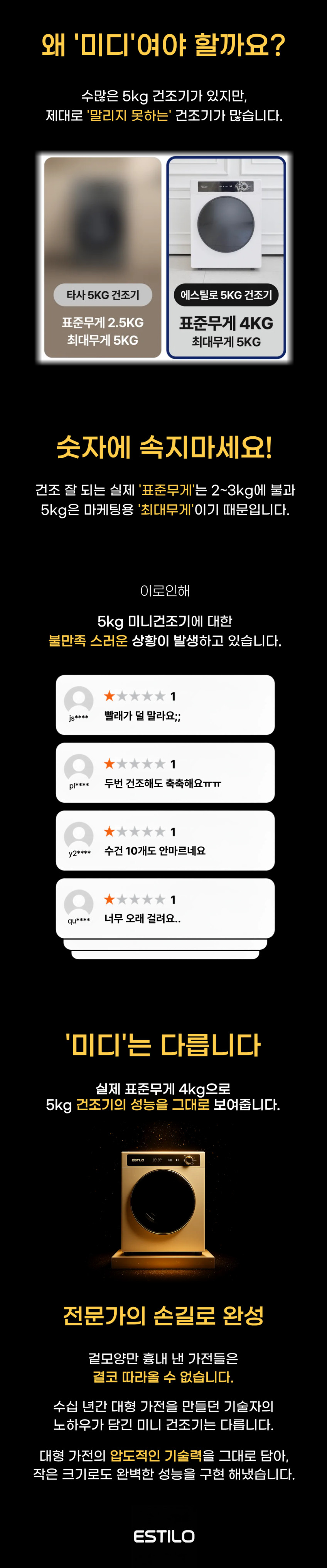 에스틸로 MIDI 미니건조기 5kg 빨래 수건 원룸 아기옷 의류 판매처 상세 정보 이미지 2