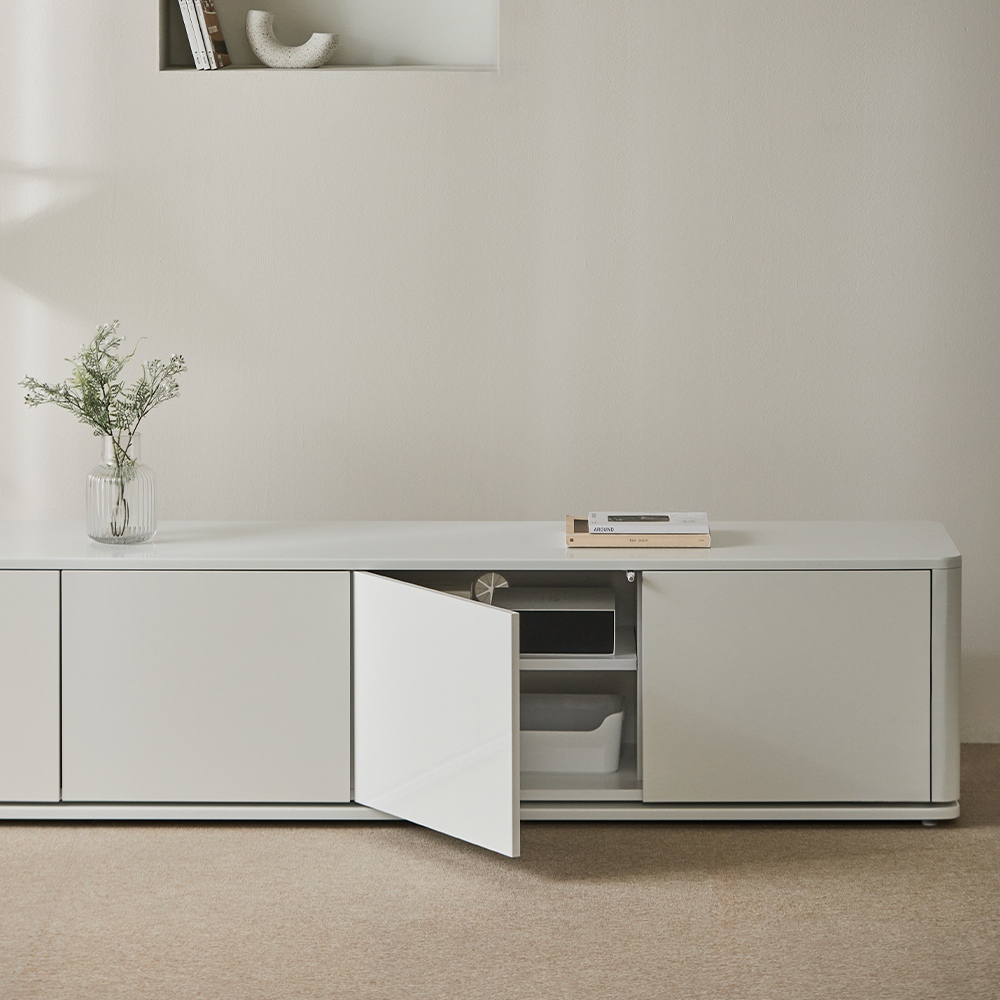 멜리나 하이그로시 높은거실장 2000 2000x400x430mm, 크림화이트