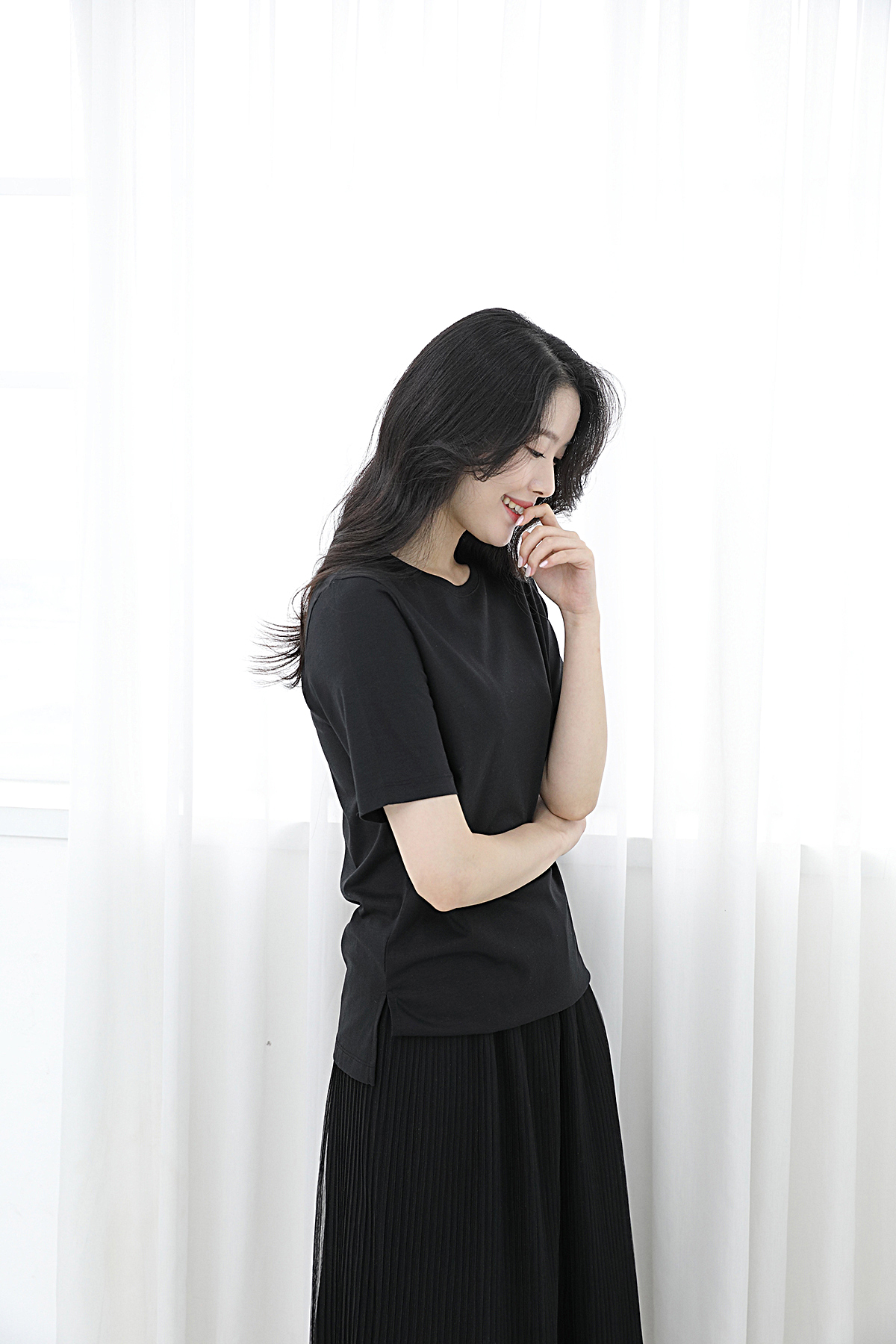 SINCLAIR 싱클레어 프리미엄 코튼실크 티셔츠 무지 블랙 이미지 8