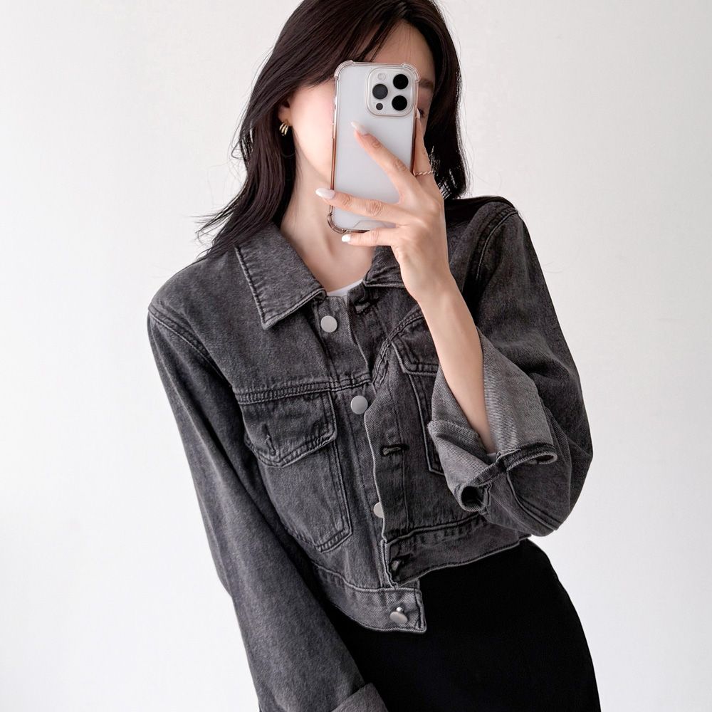 하빈겔 데님자켓 긴팔 흑청 데일리룩 AF0982 - 상세 이미지 3