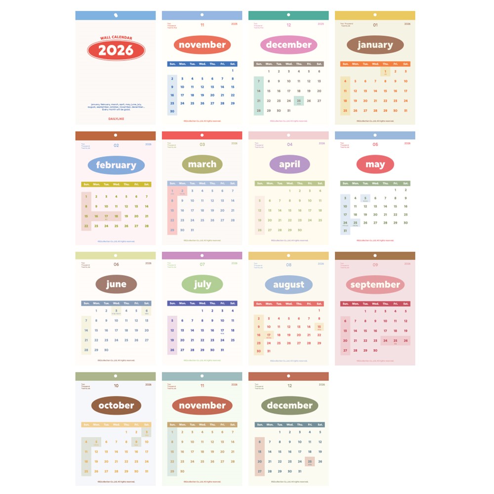 A3 달력 2026 년 월 캘린더 26년 벽달력 뉴트로 심플 상세 이미지 4