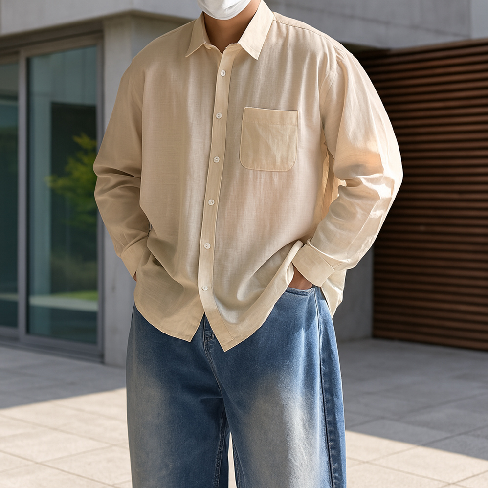 남자린넨셔츠 린넨남방 남자오버핏셔츠 - 메인 이미지