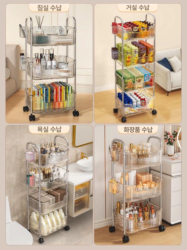 투명 책꽂이트롤리 이동식 수납 간이책꽂이 북트레이 북웨건 책상책장 북카트 북트롤리 스탠딩 4단 대형 투명화이트 - 상세 이미지 5