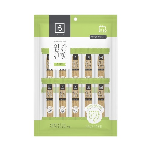 브리더랩 월간덴탈 강아지 반려견 개껌 가수분해 덴탈껌 간식 장건강, 300g, 1개 - 상품 이미지