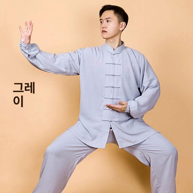 태극권 도복 면혼방 우슈 훈련복 남녀공용 무술 택견 의류 쿵푸 긴팔 상하의 공연 화이트 S - 상세 이미지 4