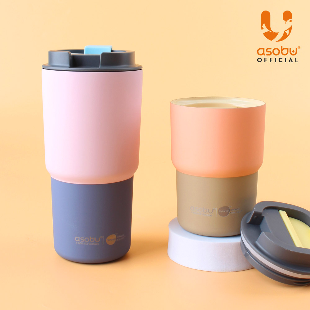 [1+1] 캐나다 아소부 세라믹코팅 스텐 보온보냉 퓨라믹 텀블러 커피익스프레스 360ml+픽미업 파스텔 650ml