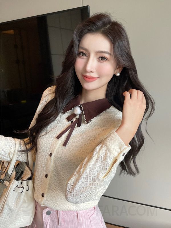 여성 라펠 레이스 긴팔 셔츠 가을 출퇴근용 우아한 스타일 데일리 블라우스 캐주얼 레이어드 이너로 활용 가능한 모던한 디자인 - 상세 이미지 5
