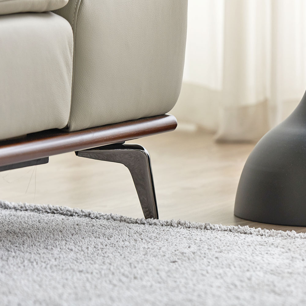 레노아 전동 리클라이너 슬라이딩 천연 가죽 소파 스툴미포함, 라이트그레이, 4인용