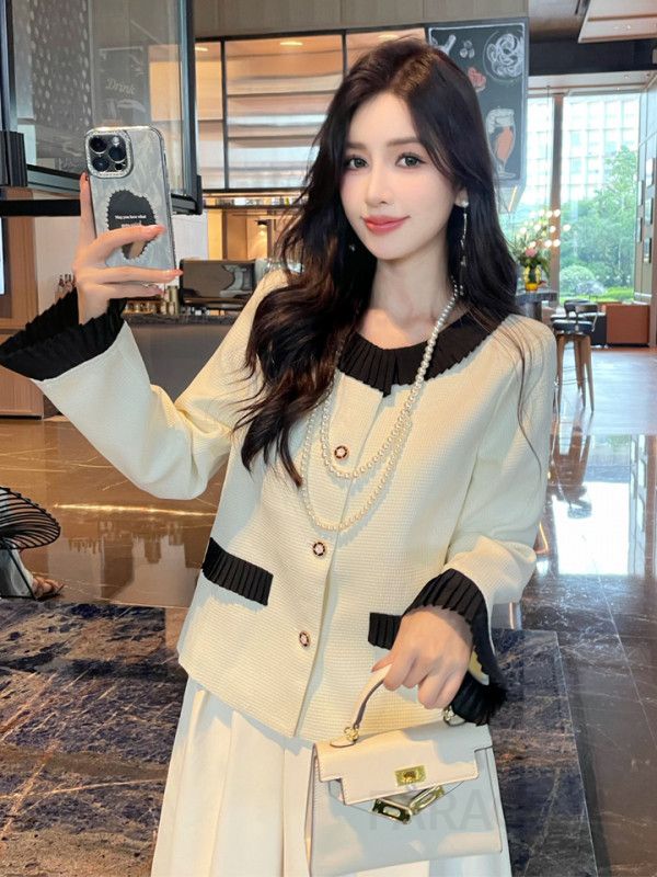 가을 여성 러플 재킷 간절기 스타일 디자인 센스 있는 노카라 자켓 편안한 착용감 데일리 패션 아이템 모던한 트렌디한 - 상세 이미지 5