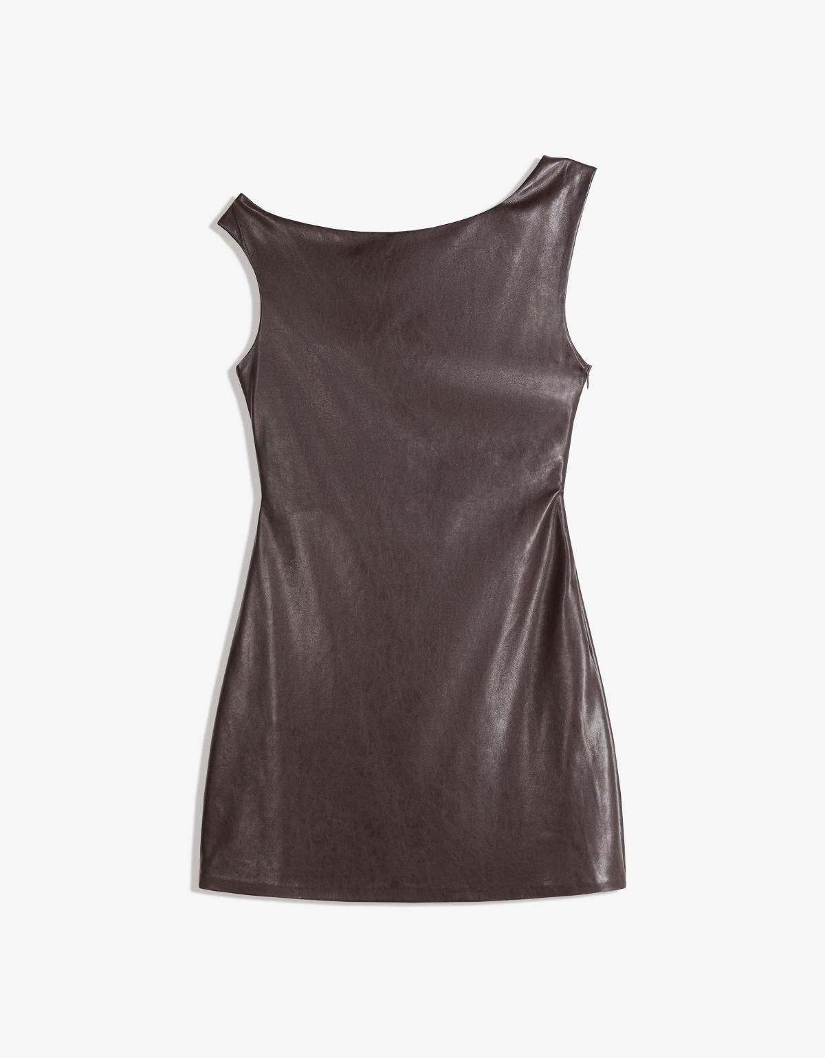 버쉬카 레더 이펙트 비대칭 미니 원피스 5861/741 BROWN - 상세 이미지 2