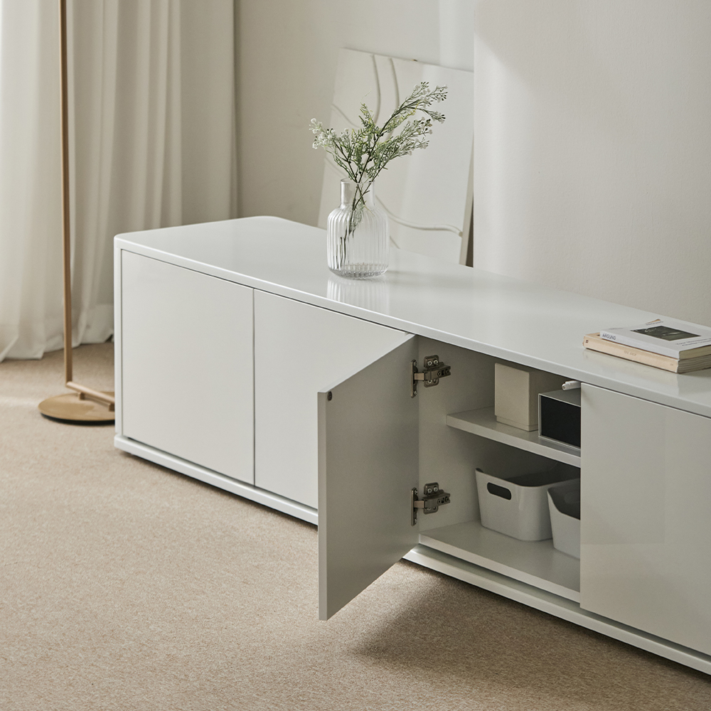 멜리나 하이그로시 높은거실장 2000 2000x400x430mm, 크림화이트