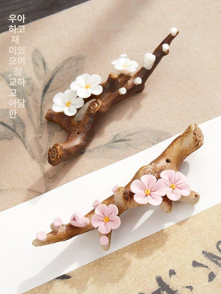 꽃 세라믹 젓가락받침대 홀더 도자기 매화 목련 펜거치대-유란화 - 상세 이미지 4