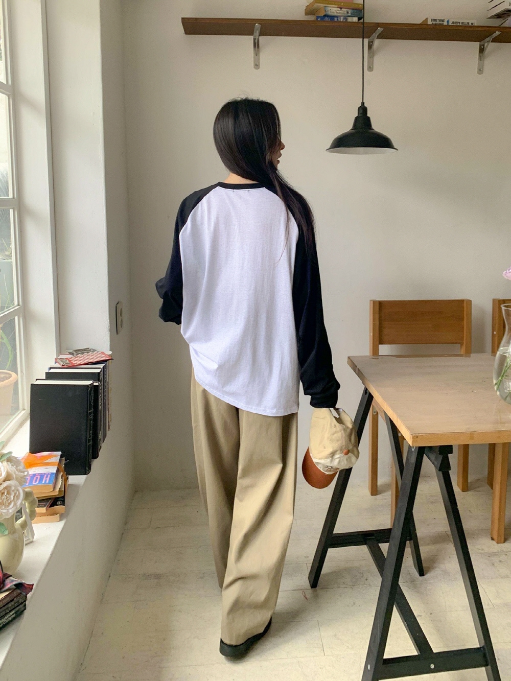나그랑티셔츠 여성긴팔 오버핏 레터링 배색 티셔츠 이미지 8