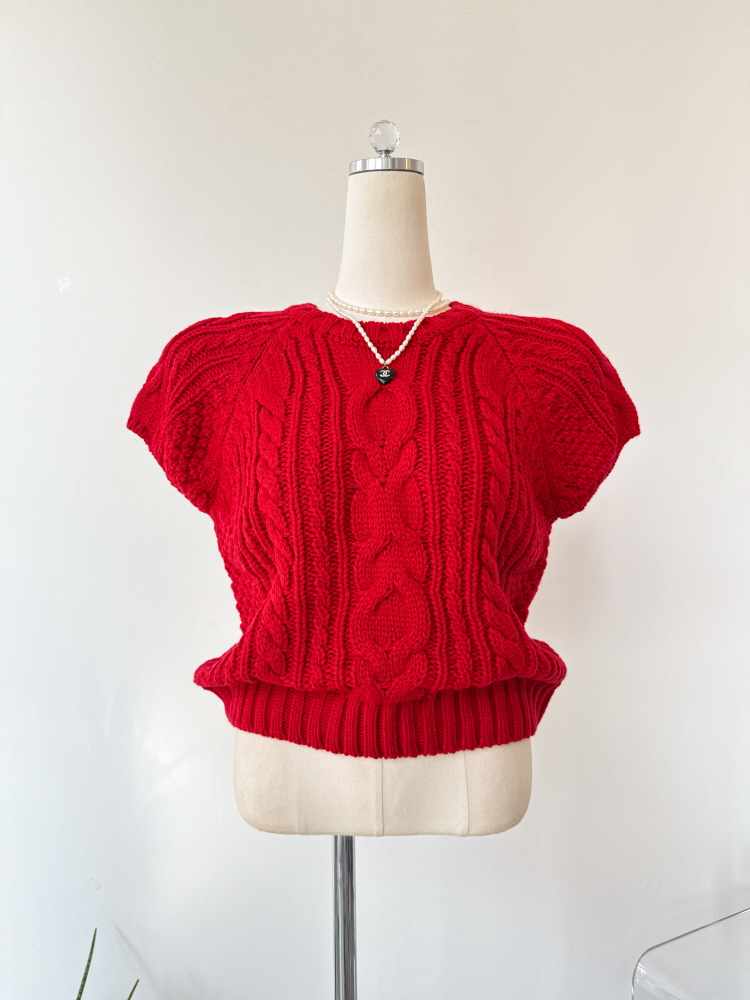 꽈배기 뜨개 캡소매 반팔 가을 겨울 니트