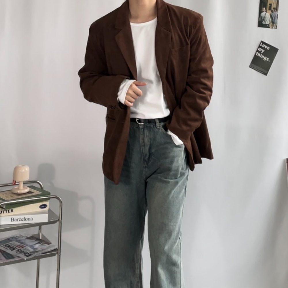 남성 스웨이드블레이저 크롭자켓 데일리룩 가을 남자자켓 - 메인 이미지