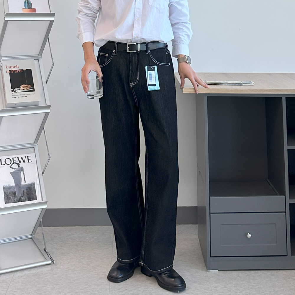 남자 와이드청바지 빅사이즈 밴딩 생지 데님 남자 청바지