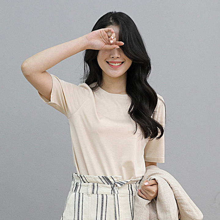 SINCLAIR 싱클레어 프리미엄 코튼실크 티셔츠 무지 베이지 - 상세 이미지 3