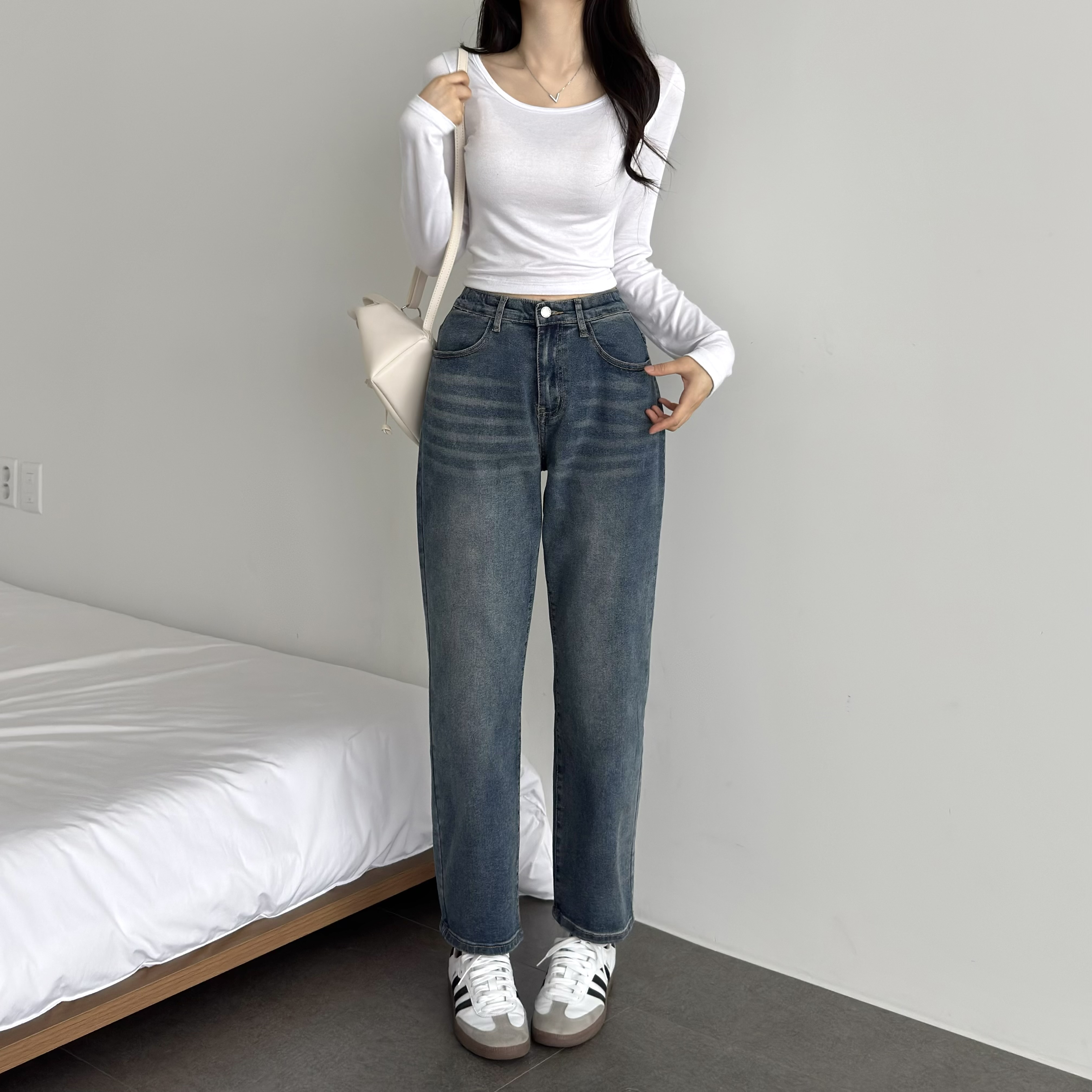 여성 루즈핏 하이웨스트 스판 보이핏 팬츠 데님 청바지 - 상세 이미지 2