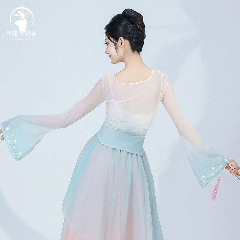 무용치마바지 한국무용 와이드 댄스 팬츠 쉬폰 연습복 S1282 핑크그린 그라데이션 상의 S - 상세 이미지 5