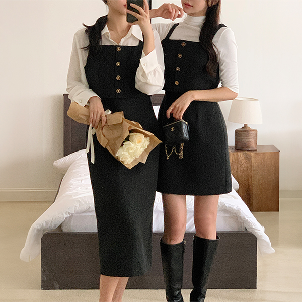 [자체제작] (하객룩) 아일 2기장 트위드 뷔스티에 투피스 원피스 op15614