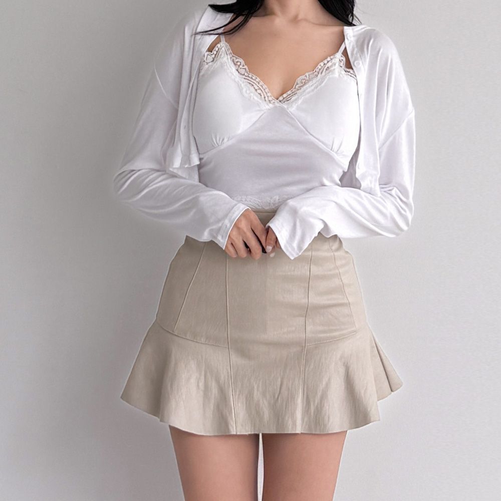 사츄하 플레어스커트 미니 레더 페미닌룩 AF0986 - 상세 이미지 2