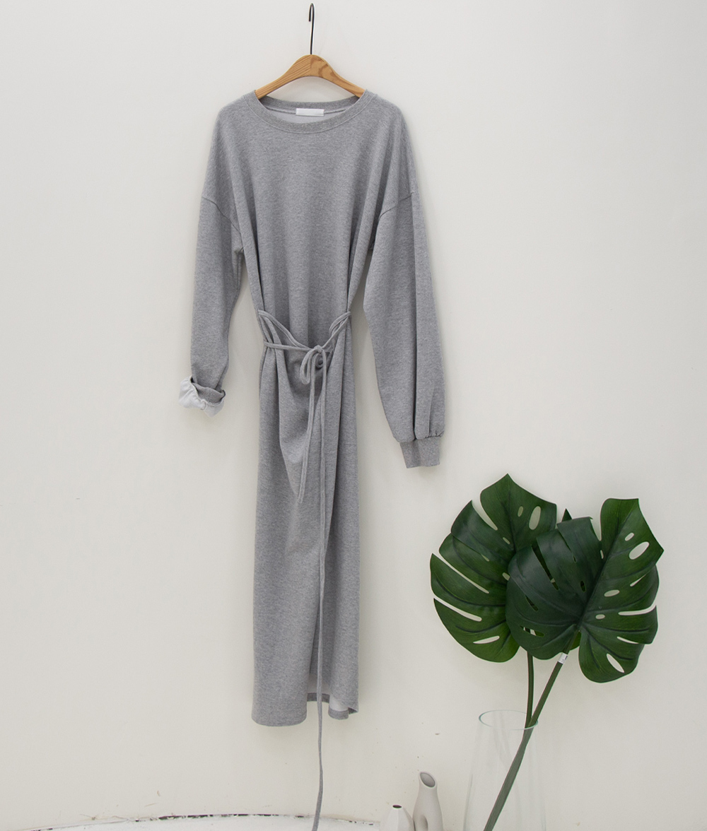 무지 맨투맨 맥시롱 라운드 H라인 랩원피스 캐주얼룩