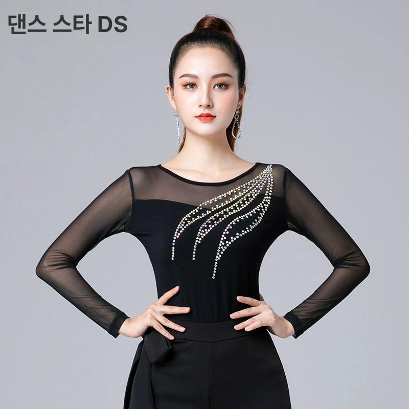 스포츠 댄스상의 라인댄스복 댄스복 연습복 의상 여름 티셔츠 드레스몰 살사 에어로빅 방송댄스 블랙 긴팔 S - 상세 이미지 3