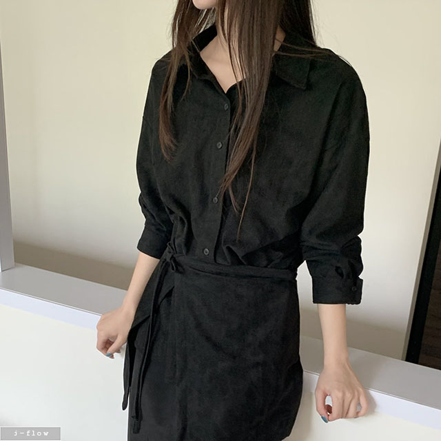 폰토 랩 탈부착 스웨이드 셔츠 2col 가을 고급소재 레이어드 스커트 제이플로우 - 상세 이미지 2