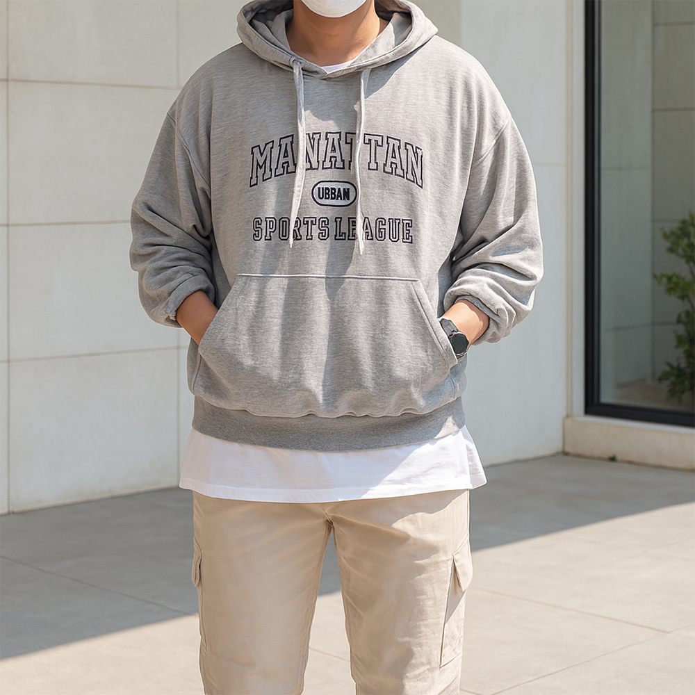 1+1 맨하탄 남자오버핏후드티 커플후드티 - 메인 이미지
