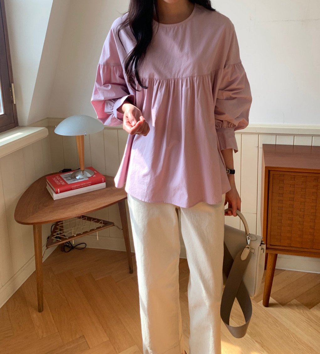 여자 가을 럭키룸 반밴딩 소매 A라인 플레어 블라우스 결혼식 하객패션 - 상세 이미지 3