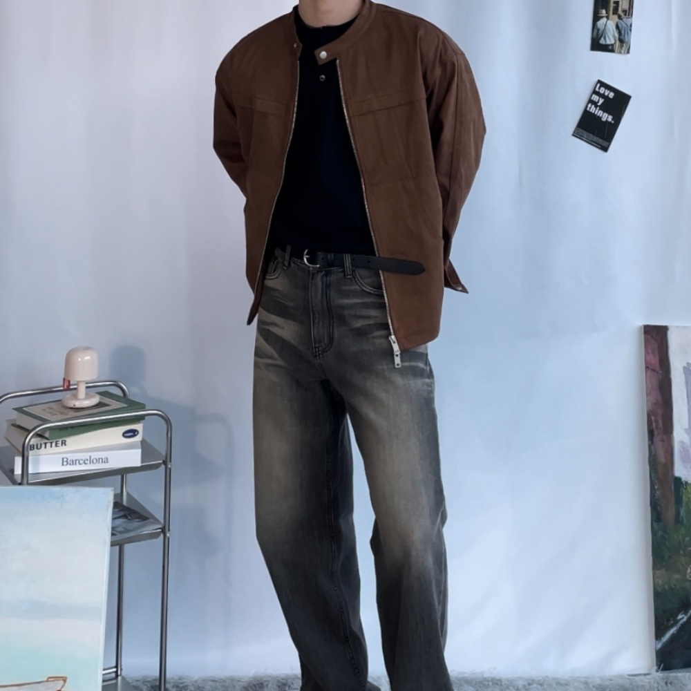 남자스웨이드자켓 가을 데일리 차이나넥 남성 라이더자켓 - 상세 이미지 3