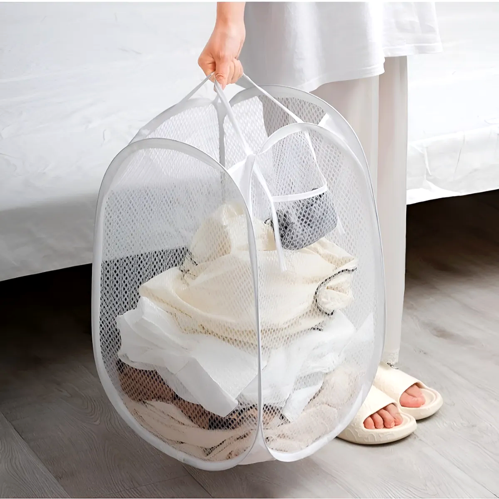 또와여샵 접이식 빨래바구니 메쉬 대용량 세탁 이동식 빨래바구니 42cm - 상품 이미지