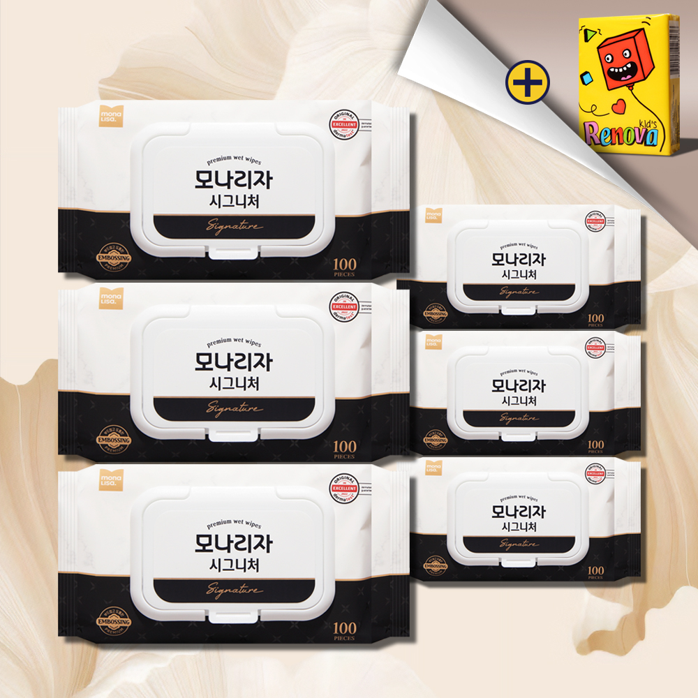 모나리자 시그니처 물티슈 캡형 100매 6팩 아기물티슈 유아 대용량 신생아 두꺼운
