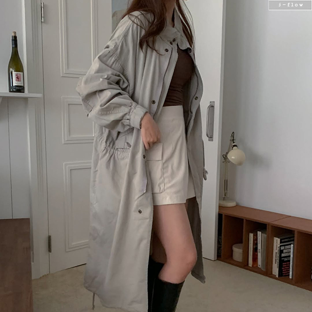 러티아 코튼 오버핏 롱 야상 자켓 4col 가을 봄 사파리 반하이넥 루즈핏 제이플로우 - 상세 이미지 3