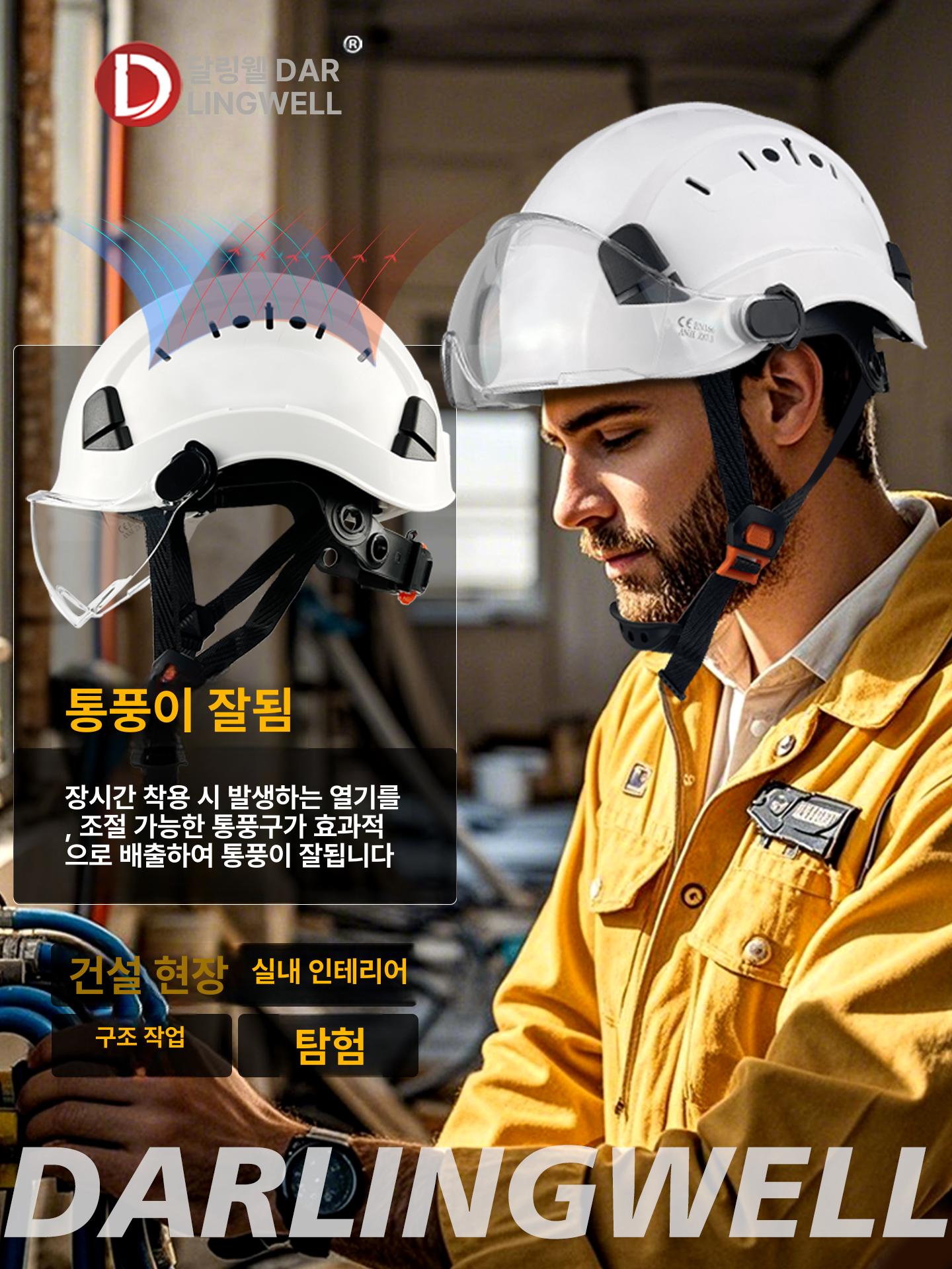 보안경 안전모 작업 모자 산업용 용접 고글형 건설 보호안경 헬맷 공사장 안전용품 경량안전모 화이트 - 상세 이미지 2