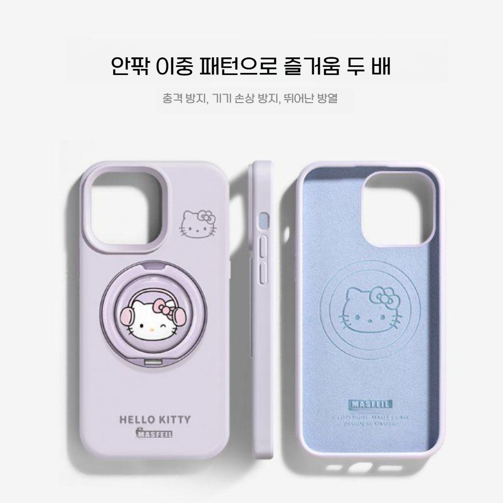 아이폰17프로케이스 퍼플 러브 키티 그립링 메탈 거치대 실리콘 커버 - 상세 이미지 4