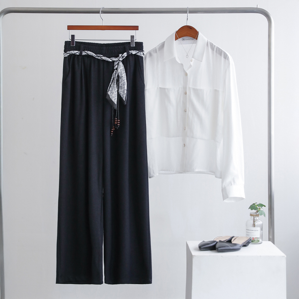 유니티 에스닉 스카프 벨트 우드비즈 데님워싱 밴딩 와이드 팬츠 - 상세 이미지 3