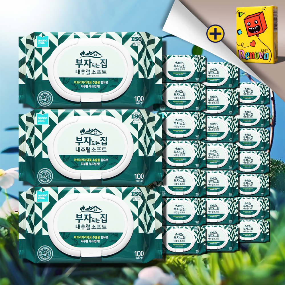 모나리자 부자되는집 내추럴 소프트 물티슈 캡형 100매 24팩
