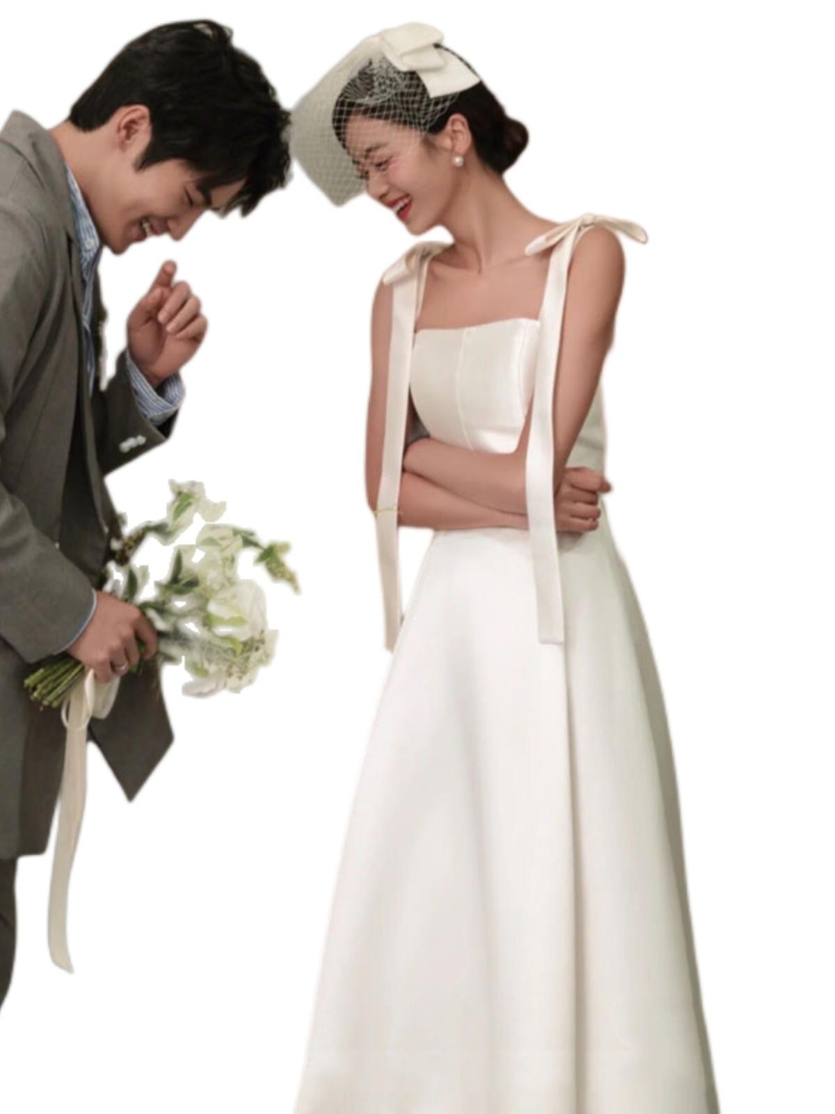 리본드레스 셀프웨딩 스냅촬영 프렌치 브라이덜샤워 화이트 XS - 상세 이미지 5