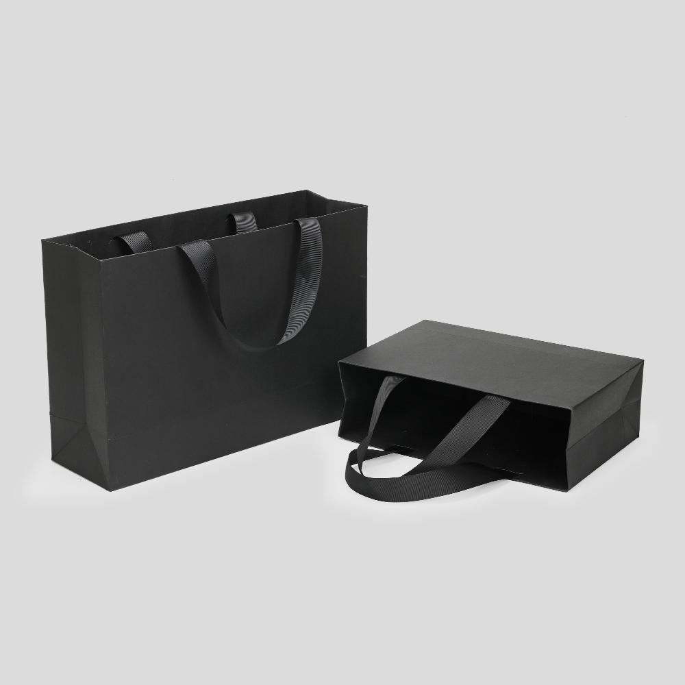고급쇼핑백 로고인쇄 무지 의류 포장 종이가방 쇼핑백 블랙 17x25x8 소형 검정 카드지 10개 - 상세 이미지 5