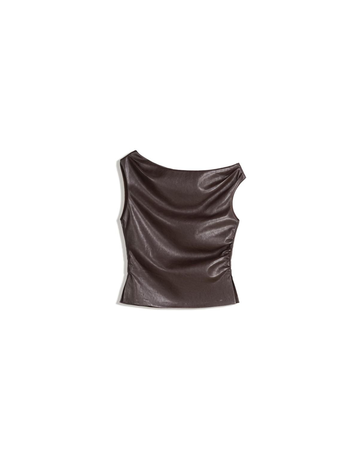 버쉬카 비대칭 레더 이펙트 슬리브리스 탑 8811/710 BROWN - 메인 이미지