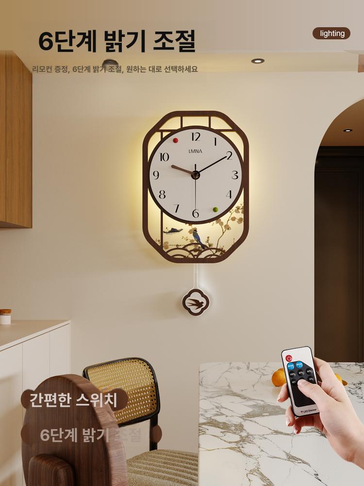 레트로 원목 벽시계 벽걸이시계 거실 저소음 벽걸이 괘종 인테리어 럭셔리 무브먼트 엔틱 조명형 소형 25cmx높이 54cm 20inch 이상 - 상세 이미지 4